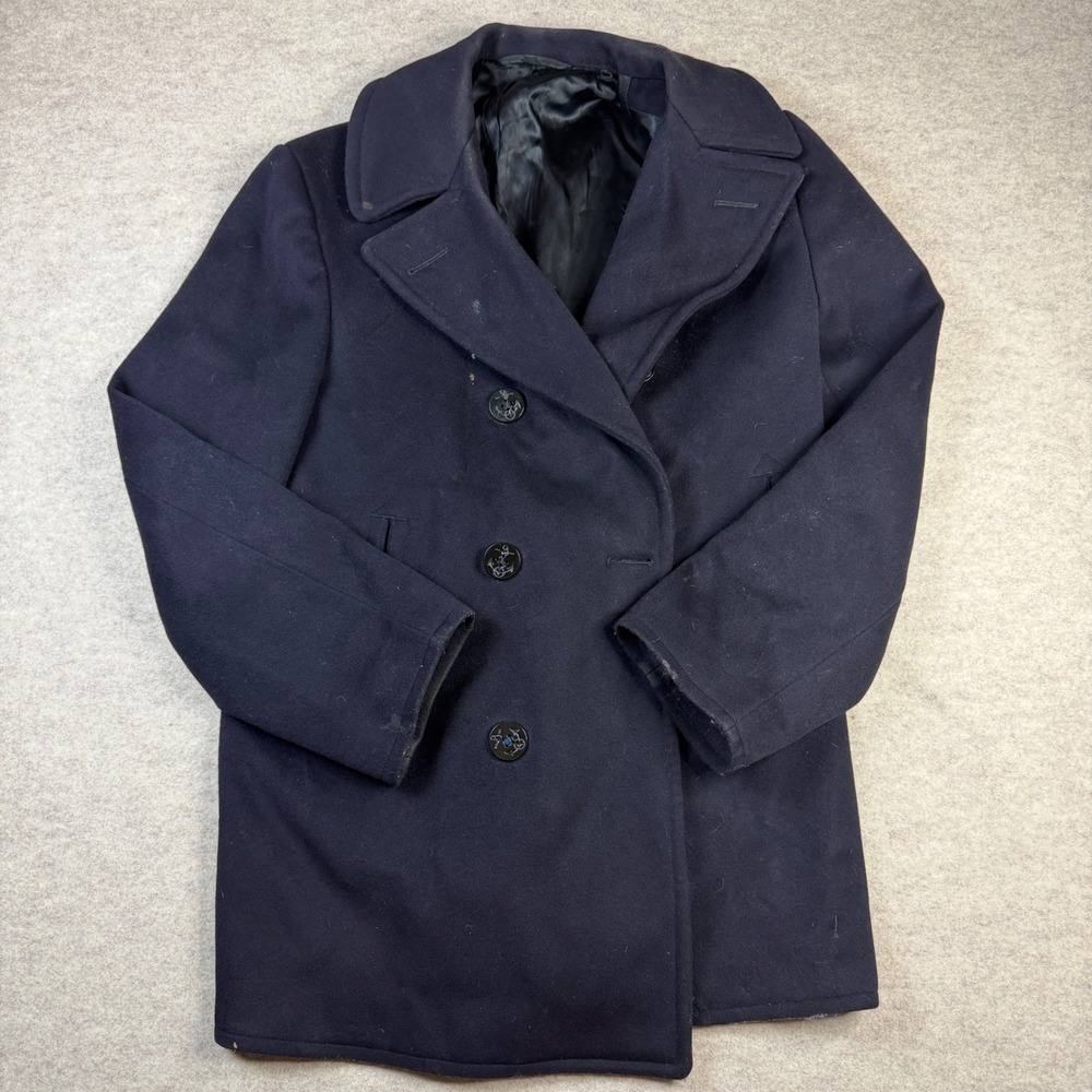 Vintage 1968 US Navy Wool Kersey Pea Coat Pembroke Inc 42R Black DSA-100-68-C